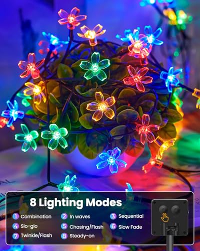 60 LED Flower Solar String Lights Outdoor Waterproof (Multicolor / 4 Pack)