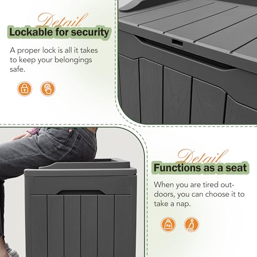 31 Gallon Resin Deck Box All Weather Outdoor Storage Boxes for Patio Furniture Set (Gray / 31 Gallon)