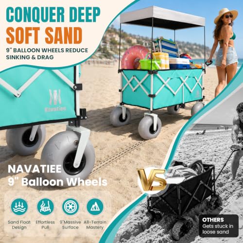 Beach Wagon with Big Balloon Wheels for Sand (Light Blue / 200L)