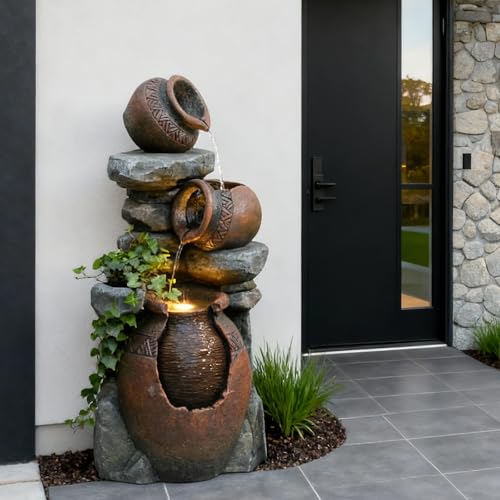 Outdoor Garden Water Fountain for Garden 38.4" H (Stone - 38.4 Inch)