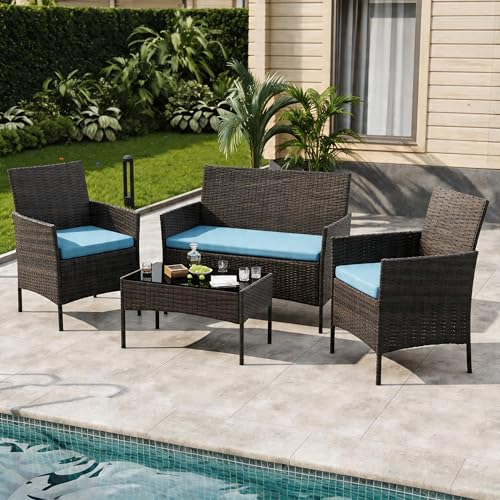4 Piece Patio Furniture Set (Blue / 4 Pieces)