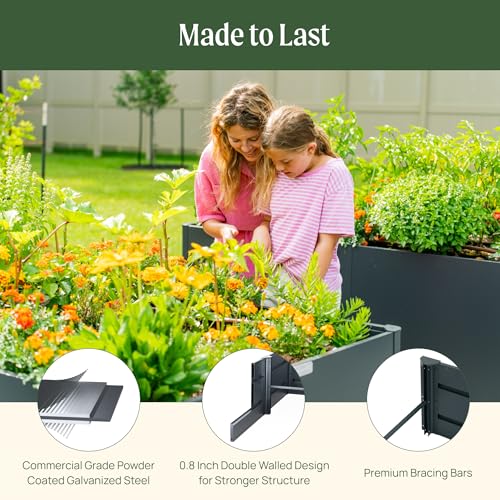 Modern Raised Garden Bed 17" Tall 42" x 83" Heavy Large Metal Planter Box for Trees Plants Flowers Double