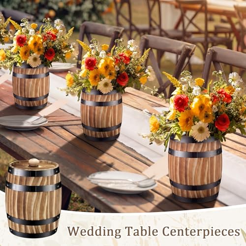 2 Pcs Wood Wine Barrel Vase Flower Vase Container (6.3 x 5.5 Inch)