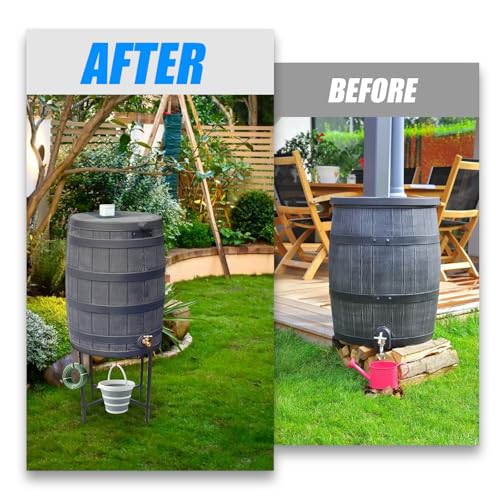 Solid Rain Barrel Stand with Bucket & Hose Hooks Heavy Duty Water Collection Base Suitable for 45 (Solid table top)