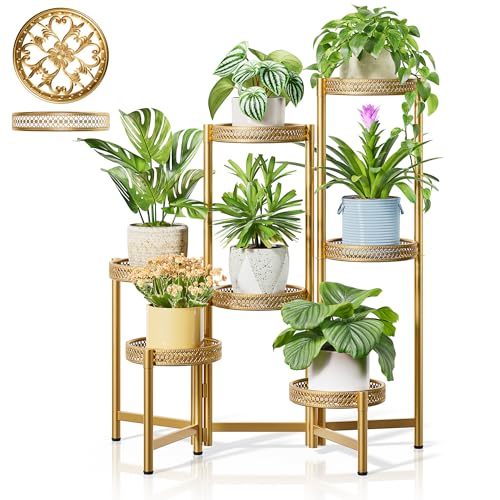 7 Tiered Metal Corner Plant Stand Indoor Outdoor (GoldWave / 7-tiers)