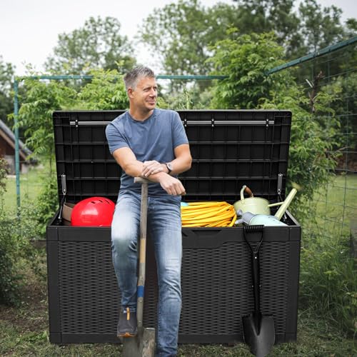 100 Gallon Resin Deck Box Large Outdoor Storage (100 Gallon / Dark Black)