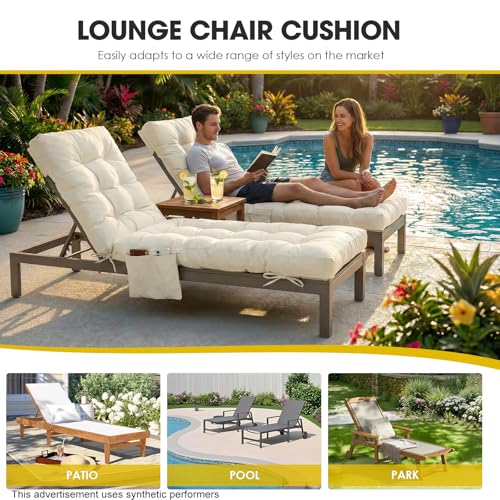 Outdoor Chaise Lounge Chair Cushion (Cream / 72x22.4x4.7)