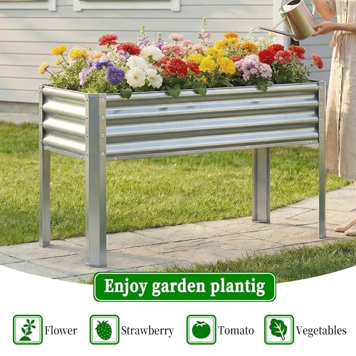 2Pcs Galvanized Raised Garden Bed with Legs (43"x24"x32" / Sliver(2PCS))