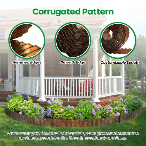 Corrugated Metal Garden Edging 10" x20Ft (Rusty / 10 Inch × 20FT with stakes)