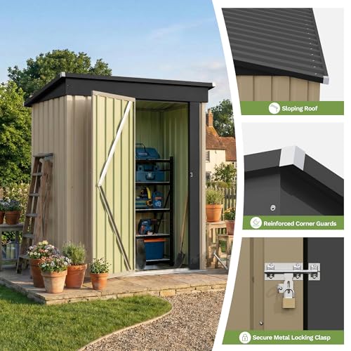 5x3 FT Outdoor Storage Shed with Floor Frame (Brown / 5x3 FT)