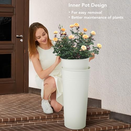 28'' Tall Galvanized Steel Planter Pot (White / 28'' H.)
