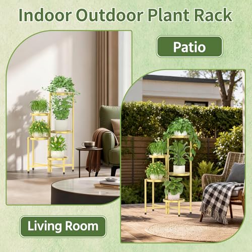 Plant Stand Indoor with 10 Inch Large Metal Tray (Standard Gold / 5 Tier)