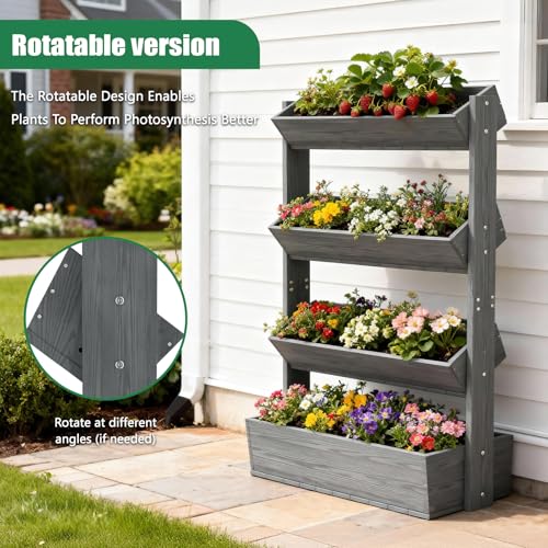 4 Tiers Vertical Raised Garden Bed Outdoor Planter Tower (31.5" x 18" x 55" 4 Tier / Gray-vertical)