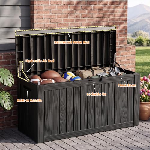 160 Gal Deck Box Waterproof Outdoor Storage Box Black (Black / 160 Gallon)