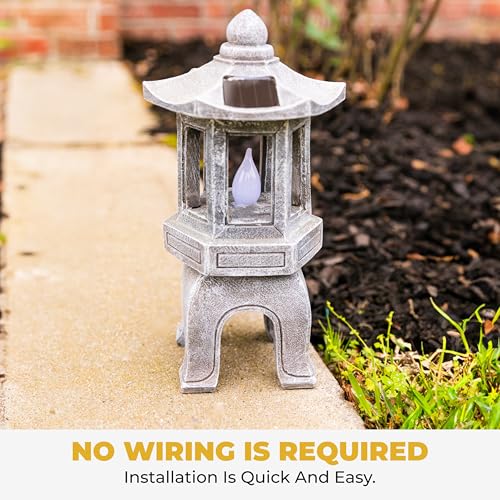 Solar Powered Asian Statue (Peaceful Zen Pagoda / 13"H x 6.5"W x 6"D)