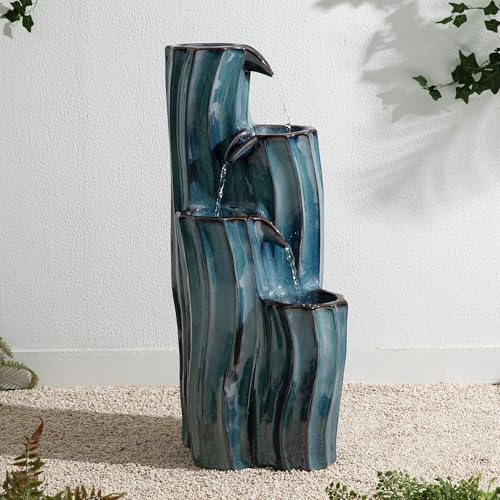 30" Tall Outdoor Water Fountain with LED Light (30"H / Turquoise)
