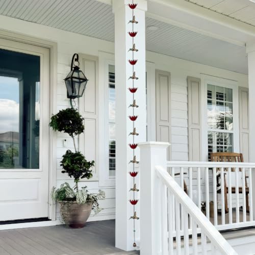 9.8Ft Rain Chain for Outside (Red Lotus)