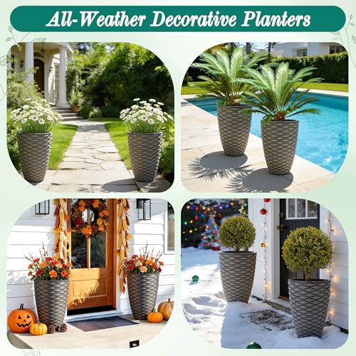 2 Pack 19" Rustic Black Resin Tall Planters with Wave Texture (19"h-rustic Black Wavy)