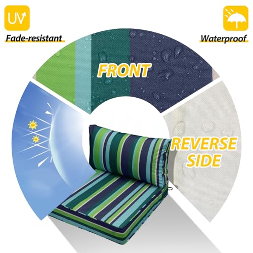 Outdoor Chair Cushions (Stormy Teal Coastal Stripe / 25.5"x25.5"x5" / 25.5"x13.5")