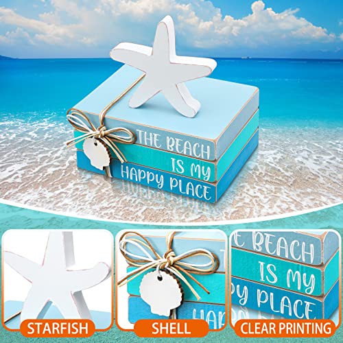 4 Pcs Beach Table Decorations Wooden Starfish Tiered Tray (Starfish Shell)