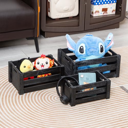 Set of 3 Nesting Wooden Crates (Classic Black)