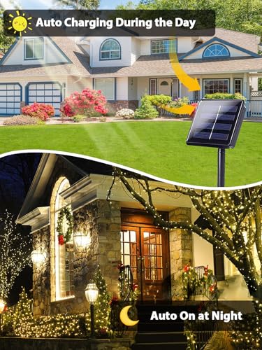 Solar String Lights Outdoor 2 Pack 200 LED 66FT Christmas Lights Warm White (2 Count)