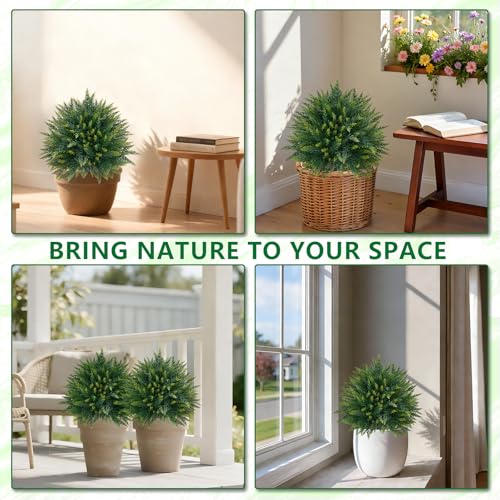 Artificial 4 Pack Cedar Topiary Trees with Ground Spike for Porch Decor (Cedar Ball 4pcs)