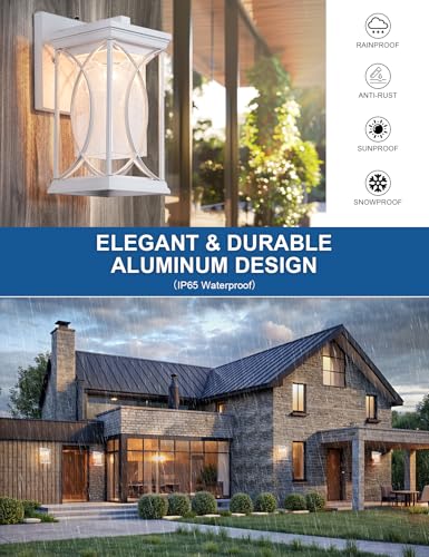 White Outdoor Sconce Dusk to Dawn Exterior Light Fixtures Wall Mount Porch Light Modern Outdoor Wall Light Aluminum with Crack (White-L)