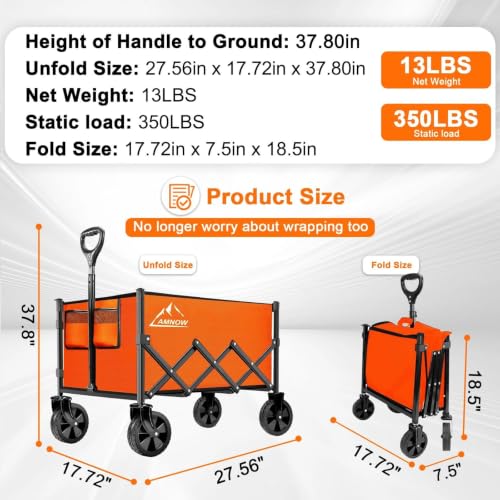 100L Collapsible Wagon Cart with All Terrain Wheels (Bright Orange / 100L)