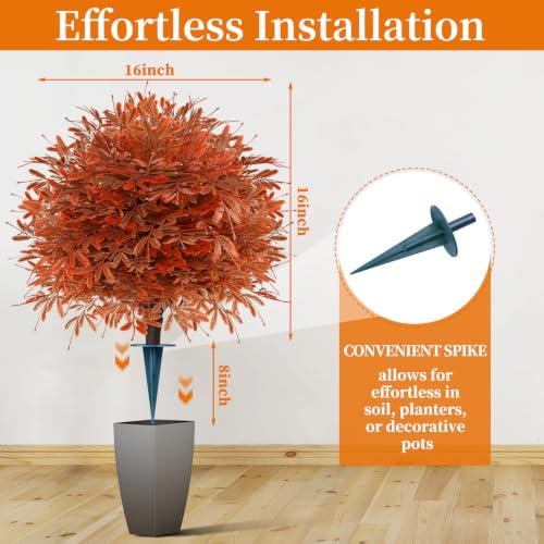 2 Pack Fall Artificial Cedar Topiary Balls with Ground Spike (Fall Cedar)