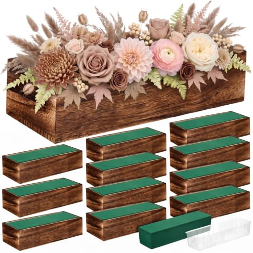 12 Set Wood Rectangle Boxes 12x4 Inch Rustic Planter with Liner (12x4 Inch)