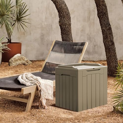 31 Gallon Resin Deck Box All Weather Outdoor Storage Boxes for Patio Furniture Set (Light Coffee / 31 Gallon)