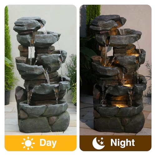 42H Realistic Tree Trunk Outdoor Water Fountain with 5 Tiers (50.6H / Light Gray-rock)