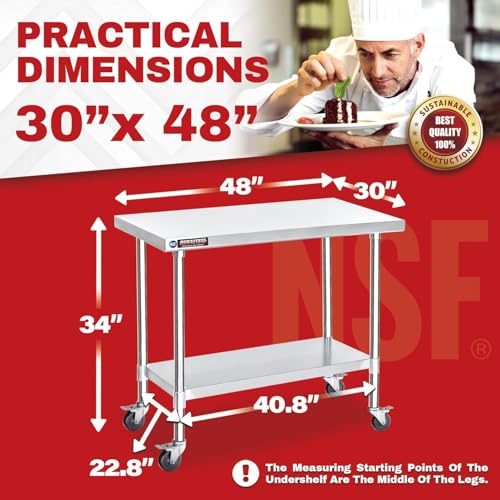30x48 NSF Stainless Steel Cart Work Table (30" x 48" / Table Cart with Casters)