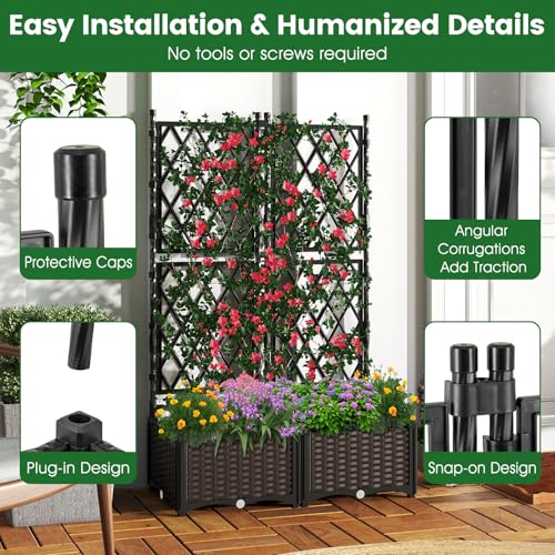 Raised Garden Bed with Trellis & Drain Holes (32" x 16" x 50")