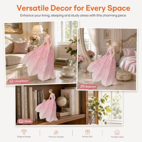 Pink Leaf Angel Girls Fairy Statue Home Decoration (Pink-bird / Small)