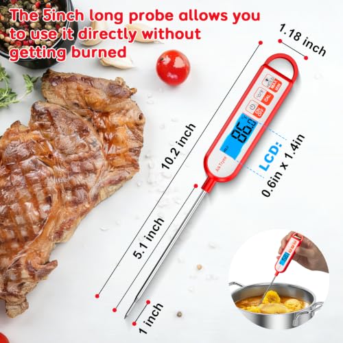 Digital Instant Read Meat Thermometer Kitchen Cooking Food Candy Thermometer for Oil Deep Fry BBQ Grill Smoker Thermometer by AikTryee (Red-SR806)
