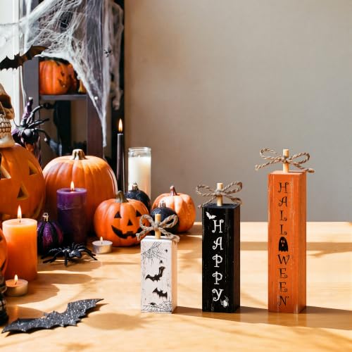 Smile Halloween Wooden Standing Block Decor Happy Halloween Spider Web Bats (Letter Halloween)