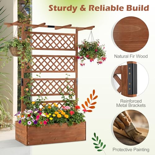 Raised Garden Bed with Trellis 2 Pack (Brown / 60"Lx22"Wx72"H)