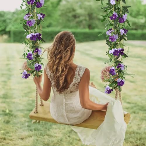 Artificial Vines Purple Flower Garland Artificial Impatiens Flowers for Outdoors Hanging Floral Vines for Home Decor Wall Fence Stairway Indoor Outdoor Wedding Hanging Baskets (Impatiens Flowers-purple)