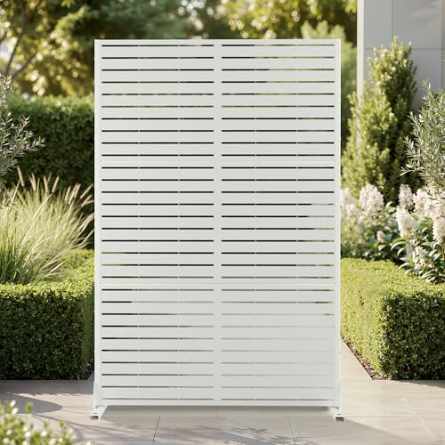 6FT Metal Outdoor Privacy Screen (71"H×47"W / White Louvered)