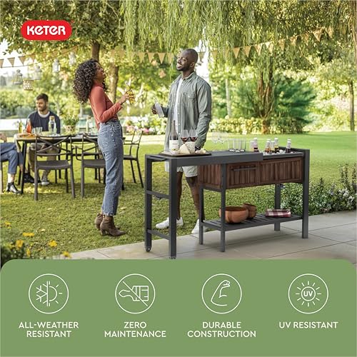 Extendable Outdoor Bar Cart with Hidden Cooler (Rosewood)