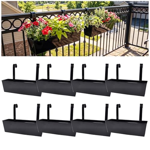 17" Metal Railing Planter with Detachable Hook (Rectangular-black)
