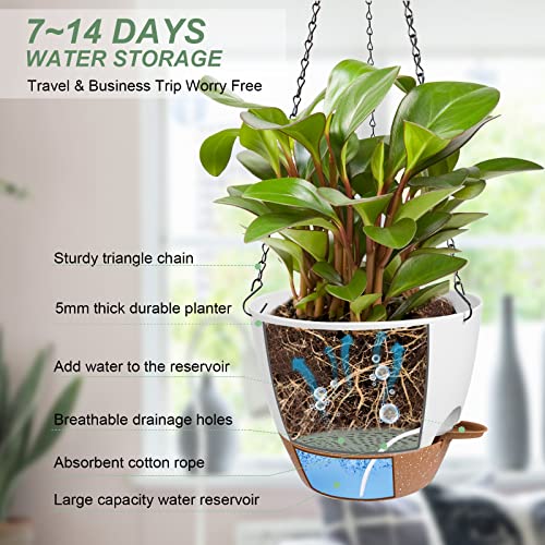 10 Inch Self Watering Hanging Planters for Indoor Outdoor Plants (10'' / White)