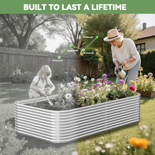 2 Pack Tall 8FT Corrugated Galvanized Steel Raised Garden Bed Outdoor (Silver / 8x3FT)