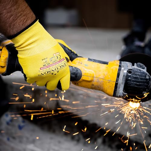 12 Pack Safety Performance Series Construction Mechanics Wrinkle Latex Work Gloves (X-Large (120 Pairs) / Yellow)