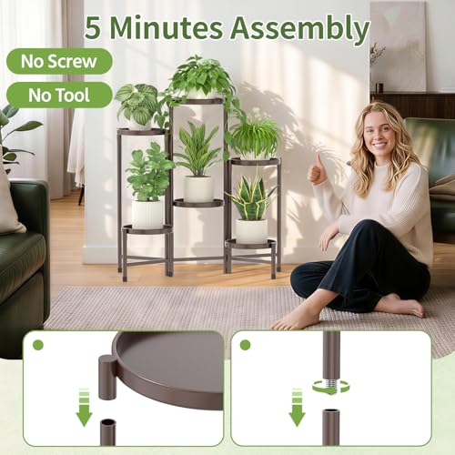 Plant Stand Indoor with 10 Inch Large Metal Tray (Standard Bronze / 6 Tier)
