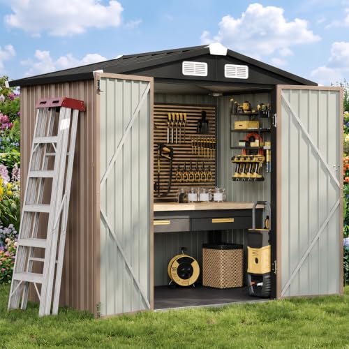 6x4 FT Shed Outdoor Storage Shed with Floor Brown (Brown / 6'x4')