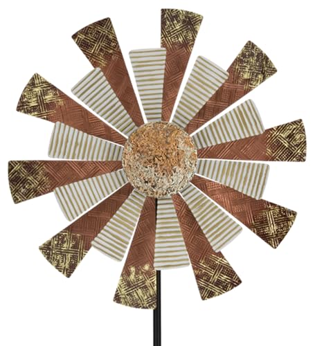 Wind Spinner Outdoor Metal Kinetic Yard Art with Stake (Copper Embossed / Medium (70-79 Inch))
