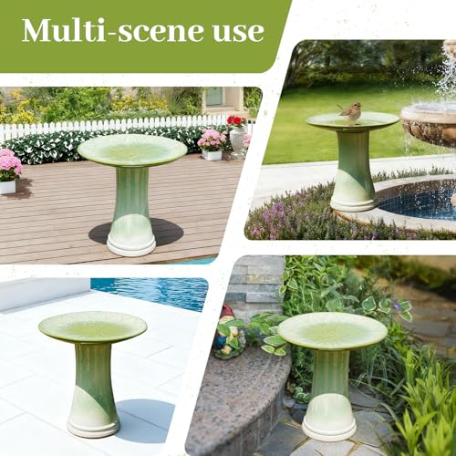 Ceramic Bird Bath for Outdoors (Green)